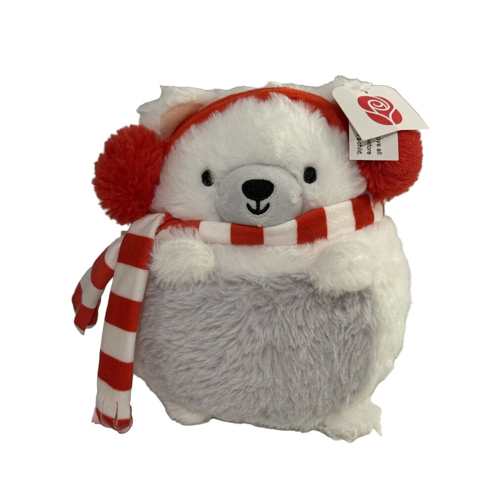 American Greetings Polar Bear Plush Stuffed Animal 7" Christmas Earmuffs Scarf
